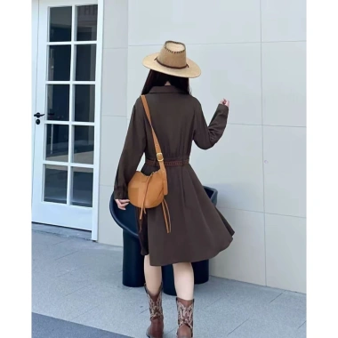 Váy dài công sở nữ tính, cổ sơ mi, tay dài, cotton thô - Giá ưu đãi 188.000 VND