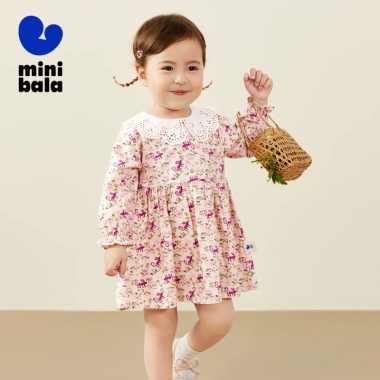 Váy dài tay bé gái minibala cổ cánh hoa cotton ngọt ngào phong cách mùa thu - Giá ưu đãi 711.720₫