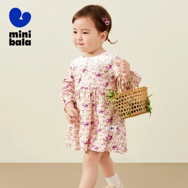 Váy dài tay bé gái minibala cổ cánh hoa cotton ngọt ngào phong cách mùa thu - Giá ưu đãi 711.720₫
