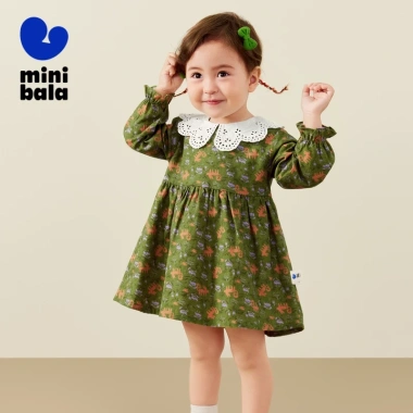 Váy dài tay bé gái minibala cổ cánh hoa cotton ngọt ngào phong cách mùa thu - Giá ưu đãi 711.720₫