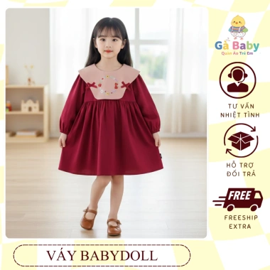 Váy dài tay bé gái tiểu thư - Dễ thương, phù hợp đi học, đi chơi, giảm còn 213k