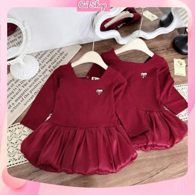 Váy đầm bé gái QT357 đỏ dáng bí cổ vuông kèm tag nơ - giảm giá 18% chỉ 129.900₫ 2