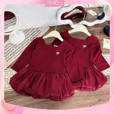 Váy đầm bé gái QT357 đỏ dáng bí cổ vuông kèm tag nơ - giảm giá 18% chỉ 129.900₫ 3