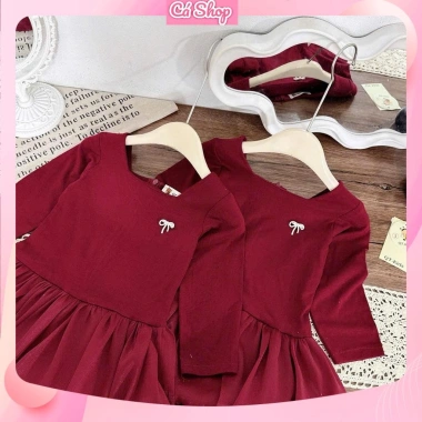 Váy đầm bé gái QT357 đỏ dáng bí cổ vuông kèm tag nơ - giảm giá 18% chỉ 129.900₫ 6