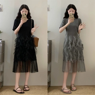Váy Đầm Bigsize Cổ Tròn Xếp Ly Bèo Voan Bồng Bềnh Tiểu Thư Nữ Tính M L XL Giá 449k Quảng Châu