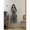 Váy Đầm Bigsize Cổ Tròn Xếp Ly Bèo Voan Bồng Bềnh Tiểu Thư Nữ Tính M L XL Giá 449k Quảng Châu 5