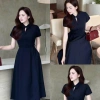 Váy đầm cao cấp tay ngắn, thắt lưng cổ cách điệu, dáng xòe BIGSIZE giảm giá 19% 2
