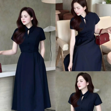 Váy đầm cao cấp tay ngắn, thắt lưng cổ cách điệu, dáng xòe BIGSIZE giảm giá 19%