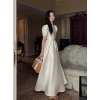 Váy Đầm Cổ Đính Ngọc, Tay Bồng Dáng, Dài Xòe Tiểu Thư - Size S‑L, Taffa, V739 - 360k (Giảm 100k) 6
