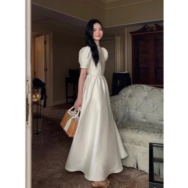 Váy Đầm Cổ Đính Ngọc, Tay Bồng Dáng, Dài Xòe Tiểu Thư - Size S‑L, Taffa, V739 - 360k (Giảm 100k) 6
