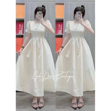 Váy Đầm Cổ Đính Ngọc, Tay Bồng Dáng, Dài Xòe Tiểu Thư - Size S‑L, Taffa, V739 - 360k (Giảm 100k) 8