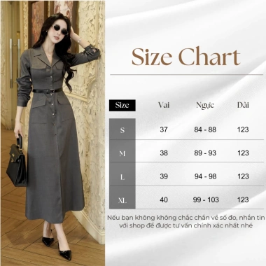 Váy đầm công sở dài mở cúc trước, form chữ A, tôn dáng thanh lịch - 505k
