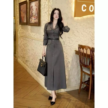 Váy đầm công sở dài mở cúc trước, form chữ A, tôn dáng thanh lịch - 505k