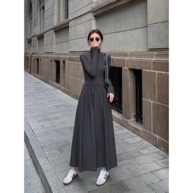 Váy đầm dài xòe tay dài cổ cao thanh lịch sang chảnh - Giao trước Tết, size lớn, 169k (MOQC SP02)