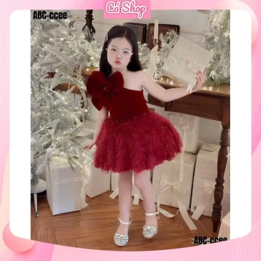 Váy đầm hoa CE29 to lệch vai 2 màu tùng tua rua cho bé gái Noel Giáng sinh lễ tết 149.900₫ 3