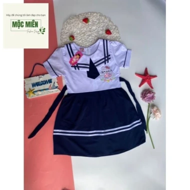 Váy Đầm Liền Cổ Sen Tay Phồng Học Sinh Cấp 1 Nữ 15-44kg - Đồng Phục Học Sinh Giá Ưu Đãi 63,000 VND 2