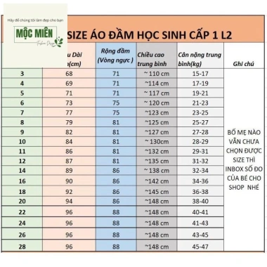 Váy Đầm Liền Cổ Sen Tay Phồng Học Sinh Cấp 1 Nữ 15-44kg - Đồng Phục Học Sinh Giá Ưu Đãi 63,000 VND 8