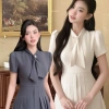Váy Đầm Nữ Ghi Dáng Dài ELYSNIE Công Sở Thanh Lịch Xếp Li Lotus Dress Tặng Hoa Đá 5