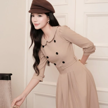 Váy Đầm Nữ Kaki Dài ELYSNIE Colette Tiểu Thư Thanh Lịch Công Sở, Giá 685.000đ 3