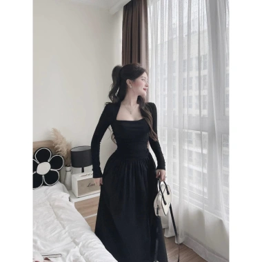 Váy Đầm Nữ Thu Đông Dài Tay Xòe Đuôi Cá Cổ Vuông Sang Trọng - Donna Hcom3.712 6