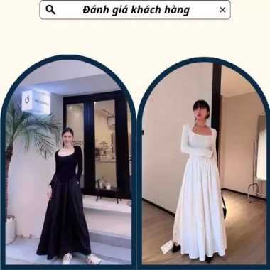 Váy Đầm Nữ Thu Đông Dài Tay Xòe Đuôi Cá Cổ Vuông Sang Trọng - Donna Hcom3.712 9