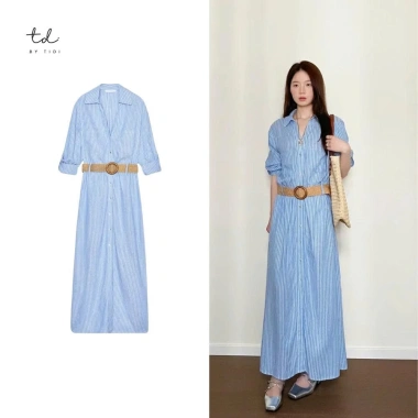 Váy đầm nữ Zr sơ mi dài dáng suông, cổ V, khuy cài tay, túi ngực và belt basic sang chảnh - giảm tới 23%