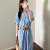 Váy đầm nữ Zr sơ mi dài dáng suông, cổ V, khuy cài tay, túi ngực và belt basic sang chảnh - giảm tới 23% 3