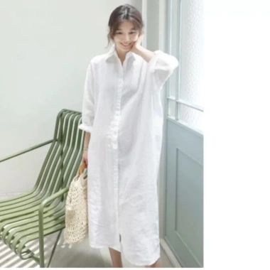 Váy Đầm Sơ Mi Suông Trơn Xẻ Tà Cài Nút Tay Bí Lỡ Túi Công Sở Thanh Lịch Giá 269,100₫ 2