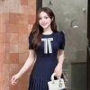 Váy đầm xếp ly dáng xòe cổ tròn phối nơ nhẹ nhàng, bigsize, đi làm & tiệc - 468k