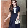 Váy đầm xếp ly dáng xòe cổ tròn phối nơ nhẹ nhàng, bigsize, đi làm & tiệc - 468k 2