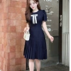 Váy đầm xếp ly dáng xòe cổ tròn phối nơ nhẹ nhàng, bigsize, đi làm & tiệc - 468k 3