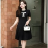 Váy đầm xếp ly dáng xòe cổ tròn phối nơ nhẹ nhàng, bigsize, đi làm & tiệc - 468k 4