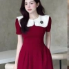 Váy đầm xòe phổi cổ trắng hoa nhẹ nhàng thanh lịch, đi làm và tiệc, Bigsize V38 5