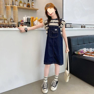 Váy dây đeo Denim bé gái - Bộ 2 mảnh mùa hè thời trang, giá ưu đãi 335k 2