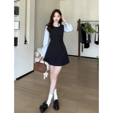 Váy đen tay sơ mi dài xanh nhạt eo xinh xắn - Đầm công sở HN103, giá 280k