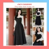 Váy đen xòe dài cổ sơ mi trắng tay lỡ - Phong cách công sở, giảm giá 495k
