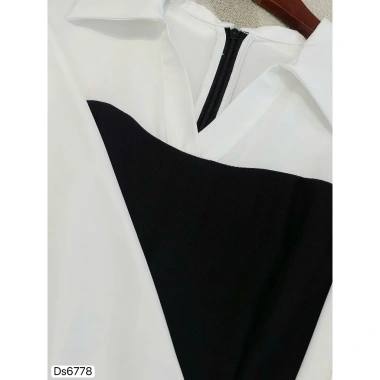Váy đen xòe dài cổ sơ mi trắng tay lỡ - Phong cách công sở, giảm giá 495k 4