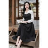 Váy đen xòe dài cổ sơ mi trắng tay lỡ - Phong cách công sở, giảm giá 495k 6