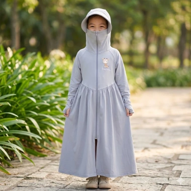 Váy Đi Nắng Dài Toàn Thân Bé Gái Cotton Tổ Ong Dãn Thoáng Mát Chống UV 4