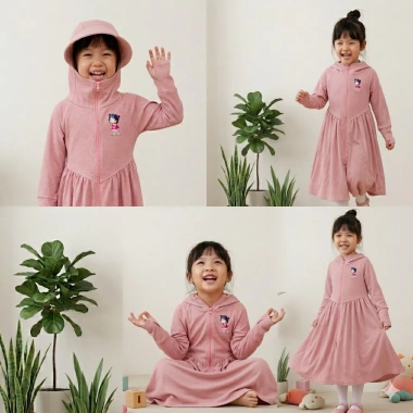 Váy Đi Nắng Dài Toàn Thân Bé Gái Cotton Tổ Ong Dãn Thoáng Mát Chống UV 8