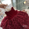 Váy Đỏ Noel và Tết Bé Gái - Nhung Hoa Hồng Bồng Bềnh Sang Trọng | KS HƯƠNG BABY 5