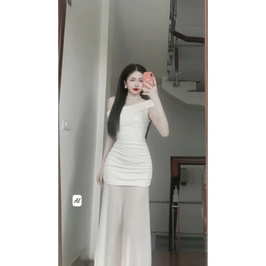 Váy Dự Tiệc Dài Trễ Vai Nhún Eo Thanh Lịch Sang Chảnh Giá 339k A2.207