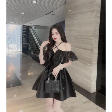 Váy dự tiệc xoè trễ vai viền bèo nơ hồ điệp – Babydoll tiểu thư sang chảnh