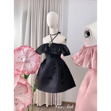 Váy dự tiệc xoè trễ vai viền bèo nơ hồ điệp – Babydoll tiểu thư sang chảnh