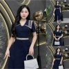 Váy Eviici nữ cổ kép viền đai liền dáng A dài, thời trang đi làm và đi chơi, giá ưu đãi 399k 2