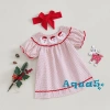 Váy Giáng sinh bé gái Aqua 2 món Ông già Noel thêu cổ thun ngắn tay kèm Tiara 2