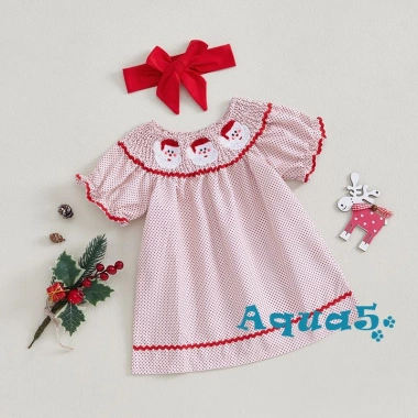 Váy Giáng sinh bé gái Aqua 2 món Ông già Noel thêu cổ thun ngắn tay kèm Tiara 2 Váy Giáng sinh bé gái Aqua 2 món Ông già Noel thêu cổ thun ngắn tay kèm Tiara 2
