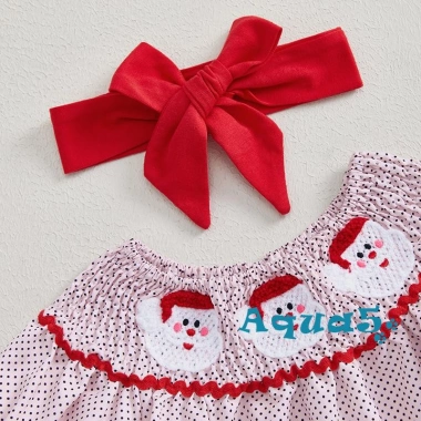 Váy Giáng sinh bé gái Aqua 2 món Ông già Noel thêu cổ thun ngắn tay kèm Tiara