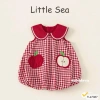 Váy hè bé gái caro dáng bí phồng thêu hình táo - size 10-20kg, giá ưu đãi 129k 3