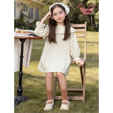 Váy Hoa Nhí Tiểu Thư Cổ Tròn Tay Bo cho Bé Gái Cotton thoáng mát, giá 221.000đ 3
